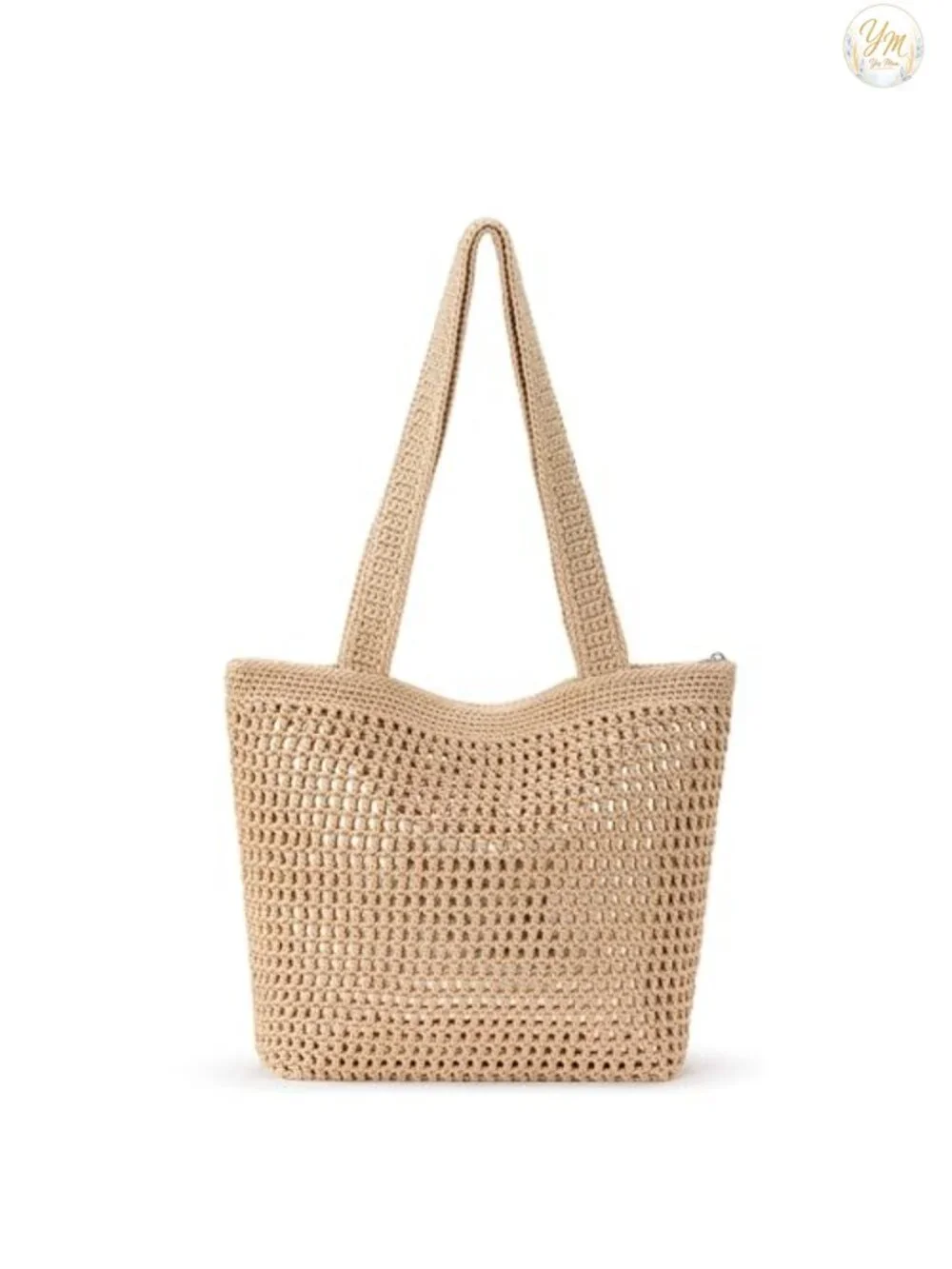 Hand Crochet Tote Bag with Double Shoulder Straps, Recycled Lining, Roomy
